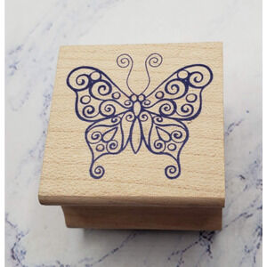 Spiral Fancy Butterfly All Night Media Wood Mounted Rubber Stamp 426D